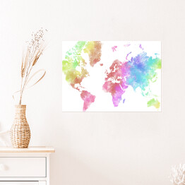 Plakat samoprzylepny Akwarelowa mapa świata - pastelowe barwy