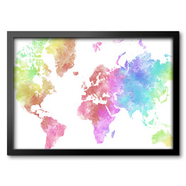 Obraz w ramie Akwarelowa mapa świata - pastelowe barwy