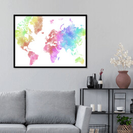 Plakat w ramie Akwarelowa mapa świata - pastelowe barwy