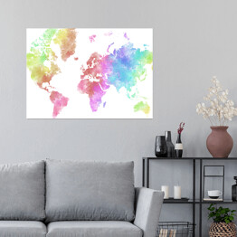 Plakat samoprzylepny Akwarelowa mapa świata - pastelowe barwy