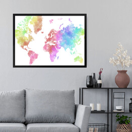 Obraz w ramie Akwarelowa mapa świata - pastelowe barwy