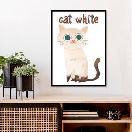 Plakat w ramie Ilustracja - cat white - kocia kawa