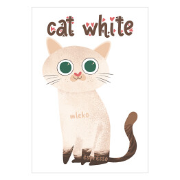 Plakat Ilustracja - cat white - kocia kawa