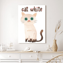 Obraz na płótnie Ilustracja - cat white - kocia kawa