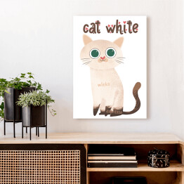 Obraz klasyczny Ilustracja - cat white - kocia kawa