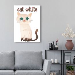 Obraz na płótnie Ilustracja - cat white - kocia kawa