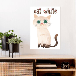 Plakat samoprzylepny Ilustracja - cat white - kocia kawa