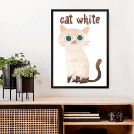 Obraz w ramie Ilustracja - cat white - kocia kawa