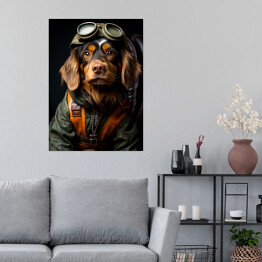 Plakat samoprzylepny Pies w przebraniu lotnika - portret zwierzaka