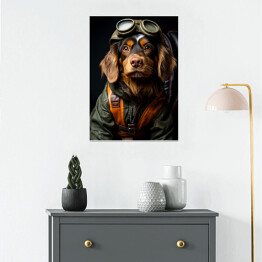 Plakat samoprzylepny Pies w przebraniu lotnika - portret zwierzaka