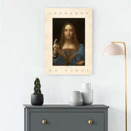 Obraz klasyczny Leonardo da Vinci "Zbawiciel świata" - reprodukcja z napisem. Plakat z passe partout