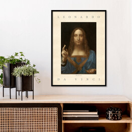 Plakat w ramie Leonardo da Vinci "Zbawiciel świata" - reprodukcja z napisem. Plakat z passe partout