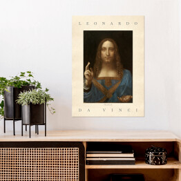 Plakat Leonardo da Vinci "Zbawiciel świata" - reprodukcja z napisem. Plakat z passe partout
