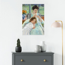 Plakat samoprzylepny Młoda matka podczas szycia Mary Cassatt. Reprodukcja obrazu