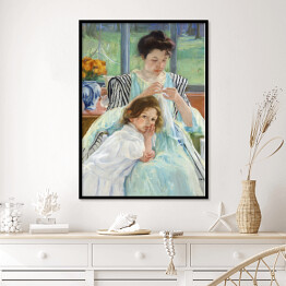 Plakat w ramie Młoda matka podczas szycia Mary Cassatt. Reprodukcja obrazu