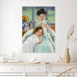 Plakat samoprzylepny Młoda matka podczas szycia Mary Cassatt. Reprodukcja obrazu