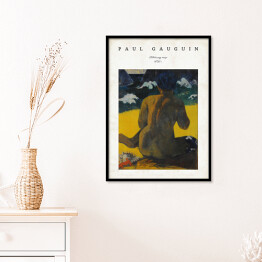 Plakat w ramie Paul Gauguin "Kobieta przy morzu" - reprodukcja z napisem. Plakat z passe partout