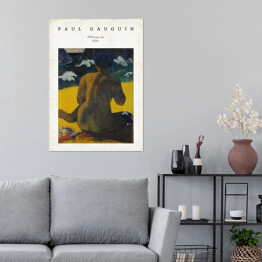 Plakat Paul Gauguin "Kobieta przy morzu" - reprodukcja z napisem. Plakat z passe partout