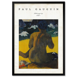 Plakat w ramie Paul Gauguin "Kobieta przy morzu" - reprodukcja z napisem. Plakat z passe partout