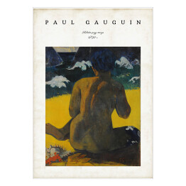 Plakat Paul Gauguin "Kobieta przy morzu" - reprodukcja z napisem. Plakat z passe partout