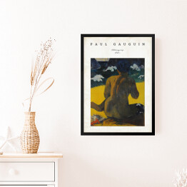 Obraz w ramie Paul Gauguin "Kobieta przy morzu" - reprodukcja z napisem. Plakat z passe partout