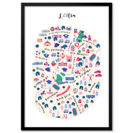 Plakat w ramie Kolorowa mapa Lublina z symbolami
