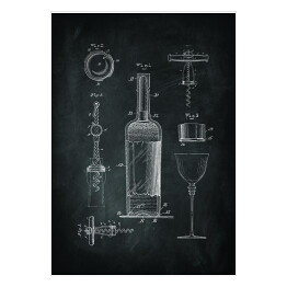 Plakat samoprzylepny Rysunki patentowe. Czarno biały plakat wino 