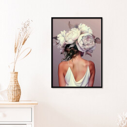 Plakat w ramie Dziewczyna w kwiatach i białej sukience. Nowoczesny portret