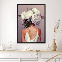 Obraz w ramie Dziewczyna w kwiatach i białej sukience. Nowoczesny portret