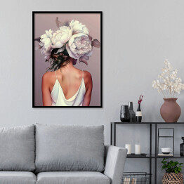 Plakat w ramie Dziewczyna w kwiatach i białej sukience. Nowoczesny portret