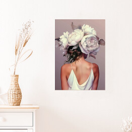 Plakat Dziewczyna w kwiatach i białej sukience. Nowoczesny portret