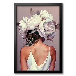 Obraz w ramie Dziewczyna w kwiatach i białej sukience. Nowoczesny portret