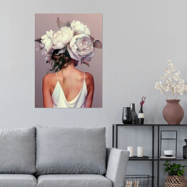 Plakat Dziewczyna w kwiatach i białej sukience. Nowoczesny portret