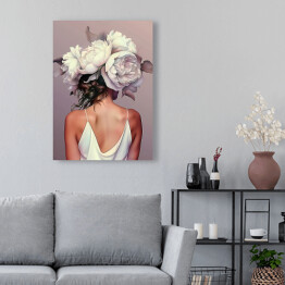 Obraz klasyczny Dziewczyna w kwiatach i białej sukience. Nowoczesny portret