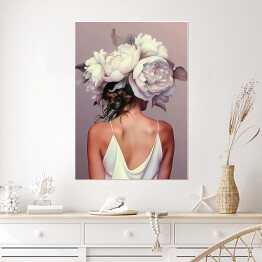 Plakat samoprzylepny Dziewczyna w kwiatach i białej sukience. Nowoczesny portret