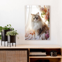 Obraz klasyczny Długowłosy kot wśród kwiatów - portret zwierzaka