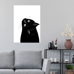 Plakat samoprzylepny Czarny kot patrzący w górę