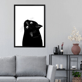 Obraz w ramie Czarny kot patrzący w górę