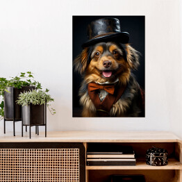 Plakat Pies w kapeluszu - fantasy portret słodki zwierzak