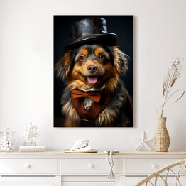 Obraz na płótnie Pies w kapeluszu - fantasy portret słodki zwierzak