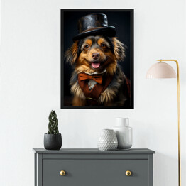 Obraz w ramie Pies w kapeluszu - fantasy portret słodki zwierzak