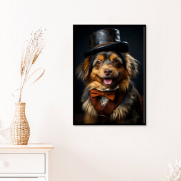 Plakat w ramie Pies w kapeluszu - fantasy portret słodki zwierzak