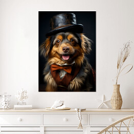 Plakat samoprzylepny Pies w kapeluszu - fantasy portret słodki zwierzak