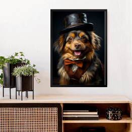 Obraz w ramie Pies w kapeluszu - fantasy portret słodki zwierzak