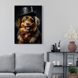 Obraz klasyczny Pies w kapeluszu - fantasy portret słodki zwierzak