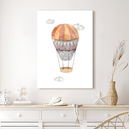 Obraz klasyczny Balon w pasy i kropki w kolorach rdzawym i szarym w chmurach