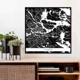Plakat w ramie Mapa miast świata - Sztokholm - czarny