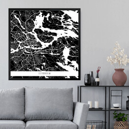 Obraz w ramie Mapa miast świata - Sztokholm - czarny