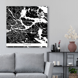 Obraz na płótnie Mapa miast świata - Sztokholm - czarny