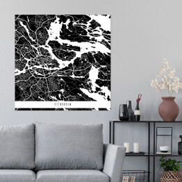 Plakat samoprzylepny Mapa miast świata - Sztokholm - czarny